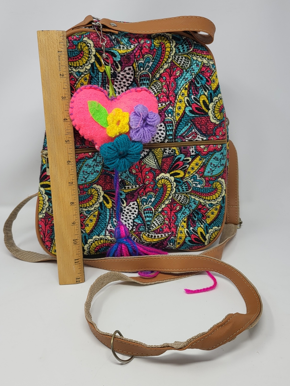 Boho Multicolor Floral Canvas Crossbody Bag - Pink Accent - Picture 2 of 6